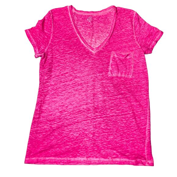 J Crew 100% Linen T Shirt V-Neck Pocket Tee Hot Pink Size M - Picture 5 of 5